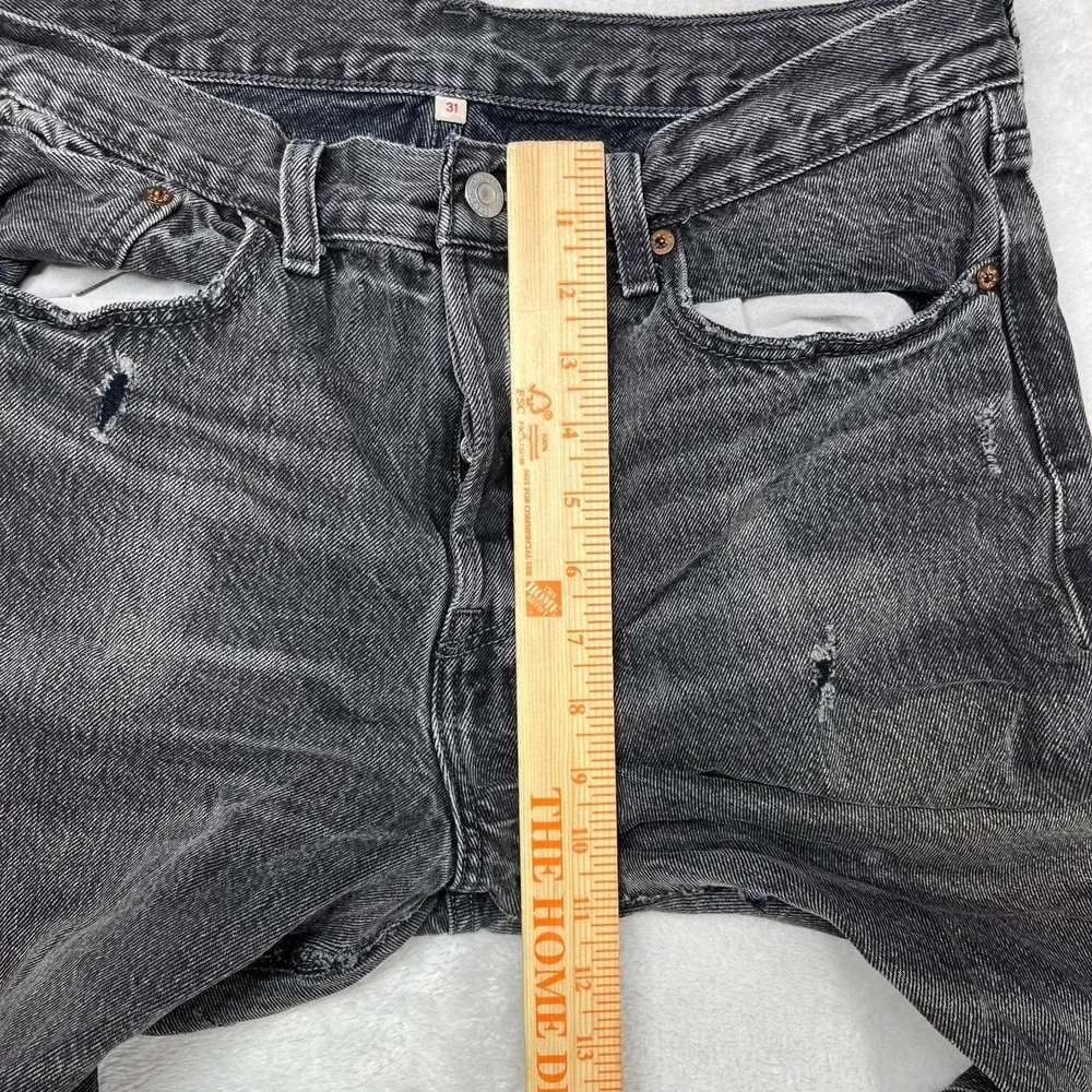 Levi's Straight Jeans Gray Denim Distressed Frayed Hem Button Fly‎ Classic 32X26